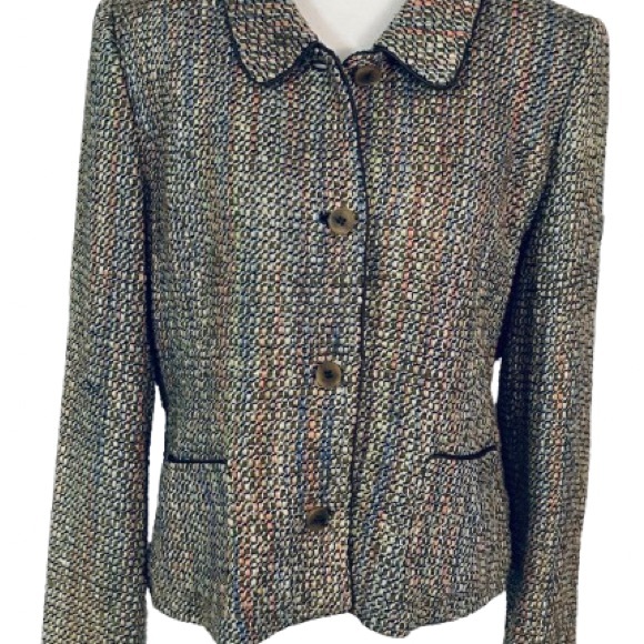 Silk Doncaster Blazer Silk Jacket Multicolored 12 Large Designer Green Tweed - Picture 1 of 16